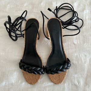 Charlotte Russe Black Braided Cork Lace-Up Sandals